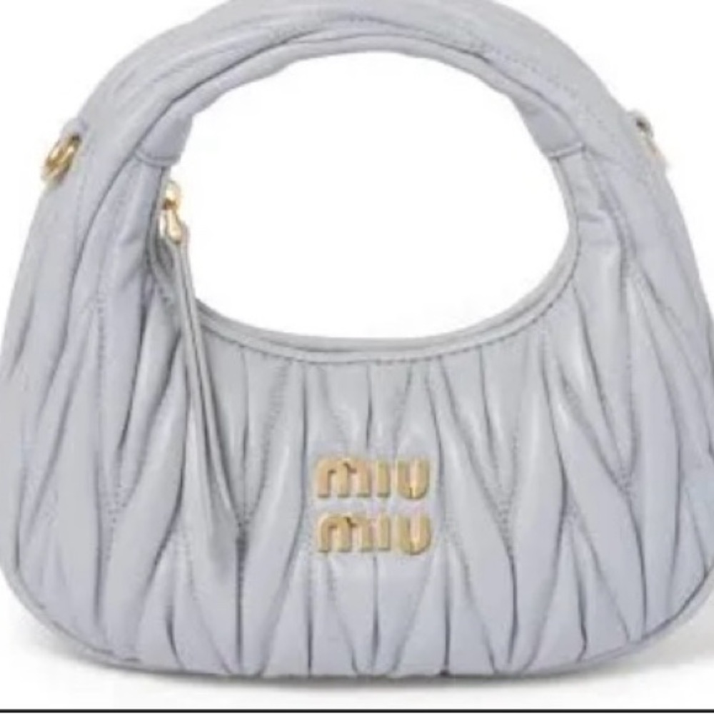 Miu Miu Light Gray Quilted Shoulder Bag with Gold Hardware